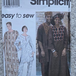 May include: Simplicity sewing pattern featuring illustrations of several outfits, including a long-sleeved tunic and pants set, and a long dress. The pattern includes the text "easy to sew" and the number "8895".