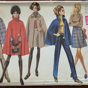 Simplicity 7866 Size 12 Bust 34 1960s Cape, Skirt, and Pants Pattern