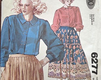 Patrón de costura McCall's 6277 Easy Carefree para blusa y falda de la década de 1970, talla 14, busto de 36 pulgadas, para señoras