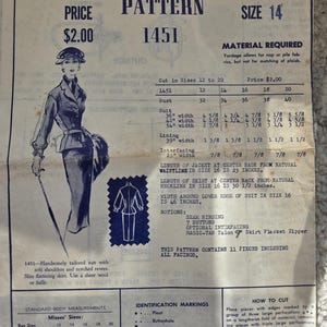 Modes Royale 1451 1950s Misses' Size 14 Bust 34" Vintage Two Piece Suit Sewing Pattern