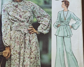 Patrón Vogue 2978 Vogue Americana Stan Herman para vestido, túnica y pantalones de punto para señoritas, talla 12, busto 34, años 70