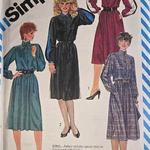 Simplicity 6115 1980s Misses&#39; Pullover Dress with Collar Variations Sizes 10-12-14 Busts 32 1/2&quot; - 36&quot; FACTORY FOLDED Pattern