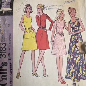 McCall&#39;s 3183 Bust 34 1970s Easy Knits Dress Pattern