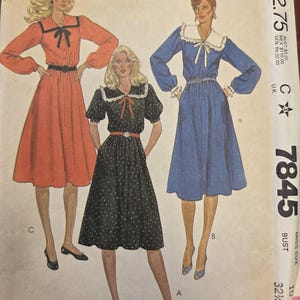 McCall's 7845 Misses' 1980s Norton Simon Inc Petite-able Pullover Dress with Round Sailor Collar Sewing Pattern Size 10 Bust 32 1/2"