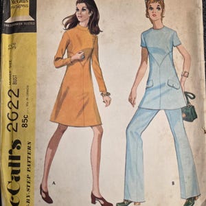 McCall&#39;s 2622 Size 12 Bust 34 Misses&#39; Dress or Top and Pants 1970s Pattern