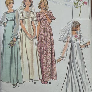 Butterick 4298 Size 12 Bust 34&quot; Misses&#39; 1970s Bridal Gown, Wedding gown Pattern