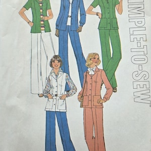 Eenvoud 8032 jaren 70 maat 12 buste 34" gemakkelijk te naaien juffrouw shirt-jas en broek vintage naaipatroon
