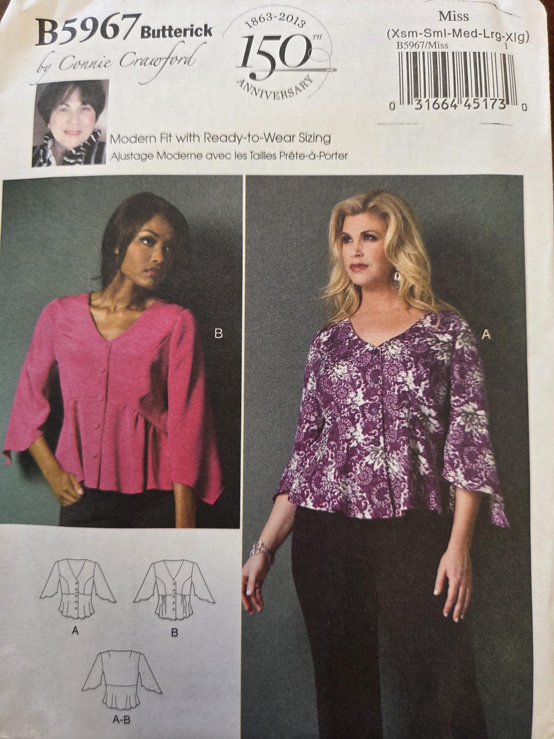 Butterick 5967 Factory Folded 150th Anniversary Misses' Blouse Top ...