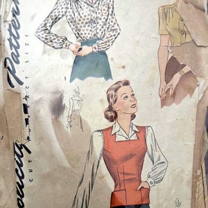 Simplicity 3638 Size 16 Bust 34" Misses' 1940s Blouse Set and Jerkin Sewing Pattern *Very Fragile Envelope