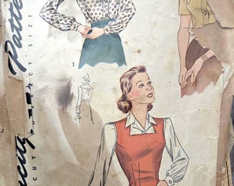 Simplicity 3638 Size 16 Bust 34" Misses' 1940s Blouse Set and Jerkin Sewing Pattern *Very Fragile Envelope