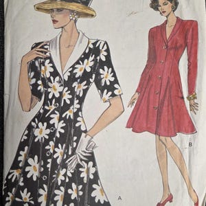 Vogue 8252 Very Easy Very Vogue Button up Dress 1990s Pattern Sizes 8-10-12 Bust 31&quot; 34&quot;