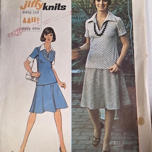 Simplicity 6444 Misses&#39; 1970s Stretch Jiffy Knits -Simple to Sew Size 12 Bust 34 Two-Piece Dress Pattern