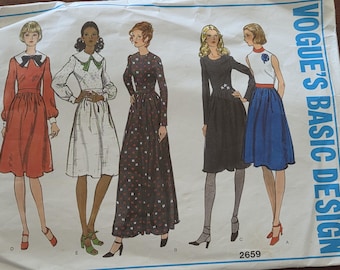 Vogue's basisontwerp 2659 jaren 70 damesjurk patroon maat 12 buste 34