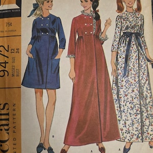May include: Vintage McCall's sewing pattern for misses' robes in two lengths. The pattern features illustrations of three different robe designs. The pattern includes sizing information for misses' size 12, with a bust measurement of 34 inches.