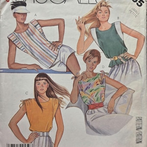 Pulls McCall's 2465 « Easy » des années 1980 * tailles pliées en usine, petite poitrine de 32 à 34 pouces, encolure légèrement dégagée et manches