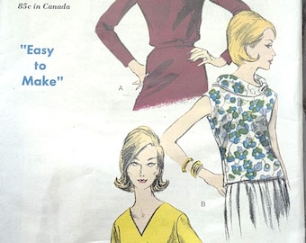 Patrón Vogue 5980 para blusa y bufanda con halo, "fácil de confeccionar", años 60, talla 14, busto 34", para señoras