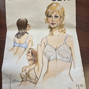 Puede incluir: Patrón Kwik Sew vintage 218 para un sujetador de mujer. El patrón presenta ilustraciones del diseño del sujetador e incluye opciones de tallas. El patrón es de 1969 y está diseñado por Kerstin Martensson.