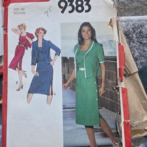 Simplicity 9383  Size 40 Bust 44&quot; Misses&#39; 1980s Plus Size Side Button Dress and Unlined Jacket Pattern