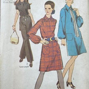 Simplicity 9027 Misses&#39; 1970s Size 12MP Bust 34&quot; Dress or Tunic and Pants Pattern