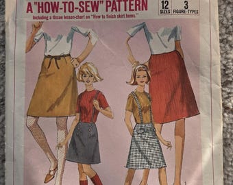 Patrón de costura de falda para adolescentes de los años 60, Simplicity 4840, talla 16T, cintura 28