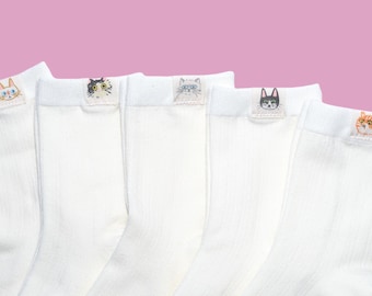 Embroidered Cat Socks: Soft Cotton Blend, Women's Size 6-8.5