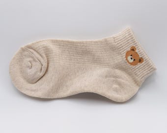 Cozy Bear Ankle Socks - Whisker-Soft Women's Footwear, Size 6-8.5, Adorable Bear Design, Perfect Gift Idea
