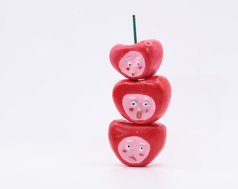 Whimsical Heart Faces Incense Holder & Fridge Magnets, HANDMADE