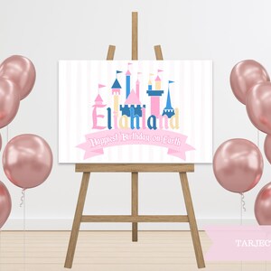 Retro Theme Park Birthday Welcome Sign Customizable Pink&Blue Disneyland Banner Vintage Disney Land Birthday Sign CustomCastlePink