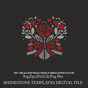 Valentine&#39;s Day Rhinestone Template, Ribbon Rose rhinestone ss10  Cricut rhinestone template rhinestone Download File svg eps png dxf cdr