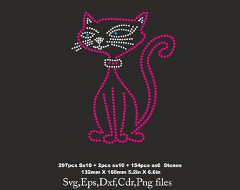 Cat Rhinestone Template, Cat shirt svg, Cat Rhinestone Cricut, rhinestone template ss10 SS6Download File svg eps png dxf