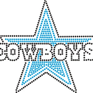 May include: A blue star with a black outline and the word "get the boys" in black dots.