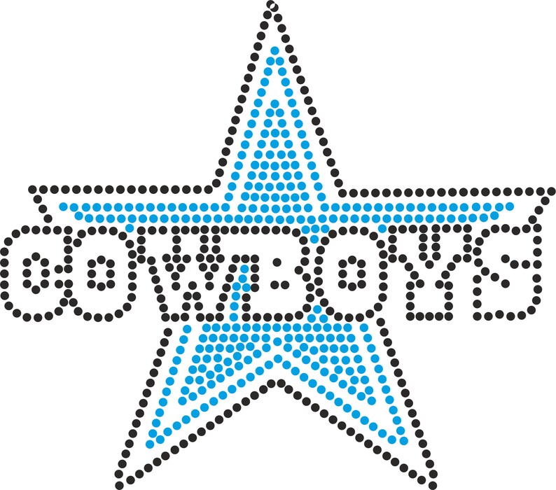 May include: A blue star with a black outline and the word "get the boys" in black dots.