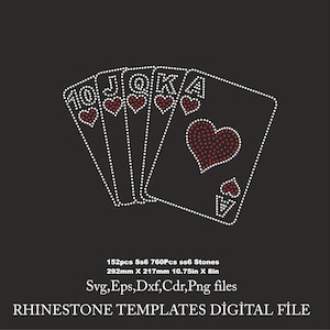 Game Card strass sjablonen, Royal Flush strass sjabloon, svg-bestand voor Cricut strass sjabloon downloadbestand svg eps png dxf cdr