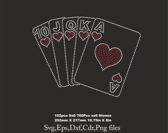 Royal Flush Rhinestone Template, Play Card shirt svg, Poker svg, ss6 svg file for Cricut rhinestone template Download File svg eps dxf cdr