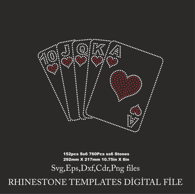 Playing Cards Rhinestone Royal Flush Rhinestone Template, Play Card Shirt Svg, Poker Svg, Ss6 ...