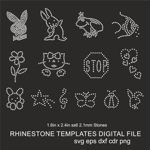 Rhinestone Template, Small,animal,rabbit,kitty,fish,butterfly,flower rhinestone template, rhinestone ,ss6  Download File svg eps png dxf cdr