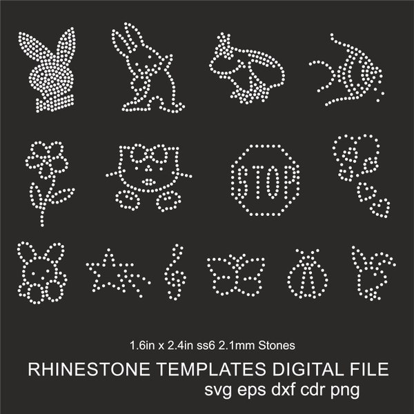 Rhinestone Template, Small,animal,rabbit,kitty,fish,butterfly,flower rhinestone template, rhinestone ,ss6  Download File svg eps png dxf cdr