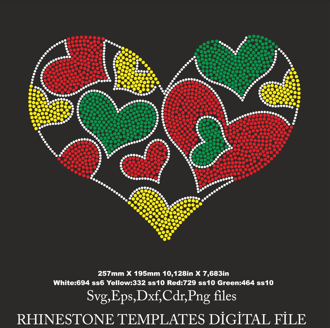 Heart Vector Rhinestone Heart Color Rhinestone Template, Valentine's Day Svg, Heart Svg File ...