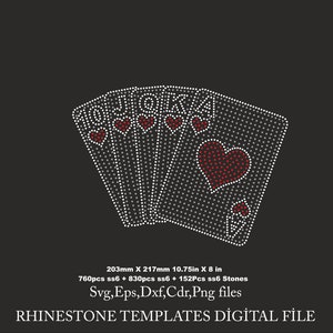 Strass sjabloon Royal Flush, speelkaarten strassteen sjablonen, ss6 voor Cricut strass sjabloon downloadbestand svg eps png dxf cdr