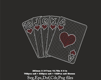 Rhinestone Template Royal Flush, Playing cards rhinestone templates, ss6 for Cricut rhinestone template Download File svg eps png dxf cdr