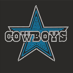 May include: A blue and white star-shaped design with the word "CONVERSE" in white letters. The design is made of small, round rhinestones.
