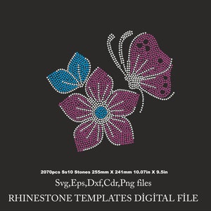 Flower Rhinestone Template, Butterfly woman shirts svg, flowers Rhinestone Svg ss10 Cut Files, ss10 Download File svg eps png dxf cdr