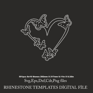 Heart Rhinestone Template ss10,heart Tshirt  for Cricut template, butterfly rhinestone, Download File svg eps png dxf cdr Hotfix Svg file