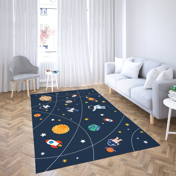 Area Rug | Space Rug | Childrens Room | Astronaut | cosmos | planets | colorful | area rug for kids