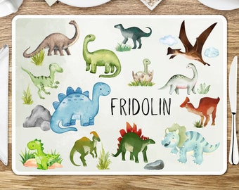 Tischset personalisiert, Platzdeckchen, Platzmatten, Platzset, Dinosaurier Motiv, Dino, Geschenkidee für Kinder, mit Namen