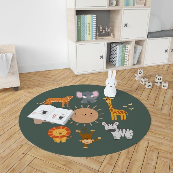 Round Rug | Safaris | Animal Carpet | Wild animals | Mat | Rug for Kids | Safari Rug | Children's Room