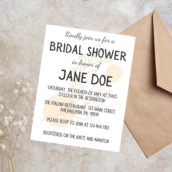 Printable Bridal Shower Invitations - Simple & Sophisticated Design, Easy-to-Edit for a Lovely Bridal Celebration