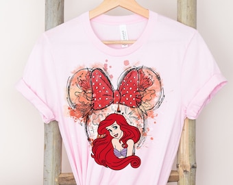 Camicia Ariel Disney, T-shirt Ariel acquerello, Camicia Ariel della Sirenetta, Maglietta Ariel carina.