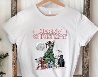 T-shirt de Noël Star Wars, chemise lumières de Noël Star Wars, jolie chemise de Noël Star Wars.