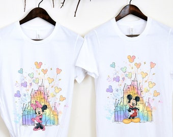 Chemise Mickey et Minnie aquarelle Disney, chemise couple Disney, chemise Mickey Minnie vintage, chemise personnalisée vacances en famille Disney